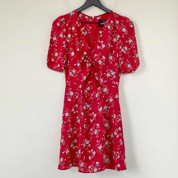 Reformation Grace Tie Front Mini Dress in Red Floral Size 4 - Picture 4 of 8